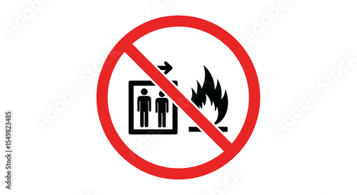 Prohibited Elevator Use During Fire - Red Circle Sign with No Symbol