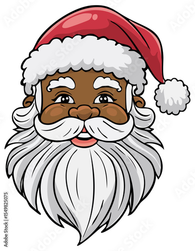 Cute Santa Claus with brown skin tone clipart illustration, isolated 