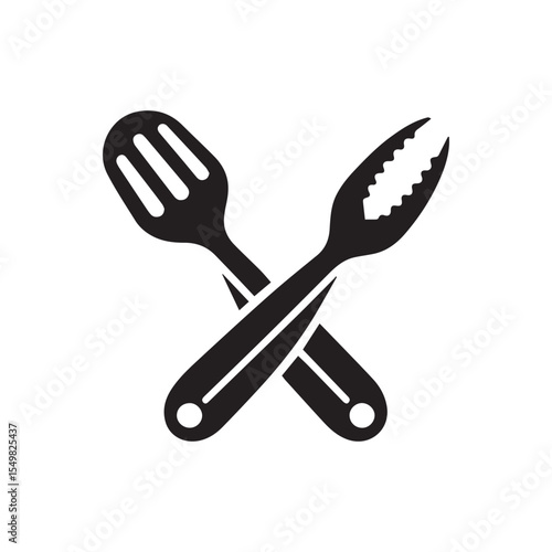 Silhouette of kitchen tong vector on a white background. Kitchen tong icon		
