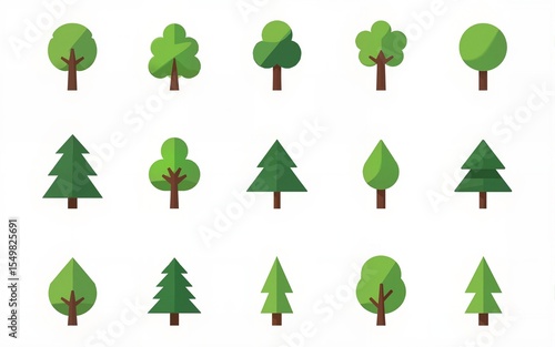 Collection of icons on the theme of ecology, green trees, nature, environment. Solid vector icon of forest. High quality