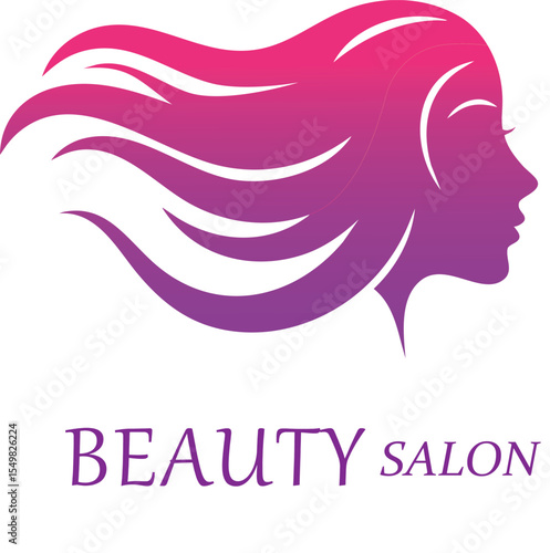 Beauty Salon Logo with Woman's Profile and Flowing Hair