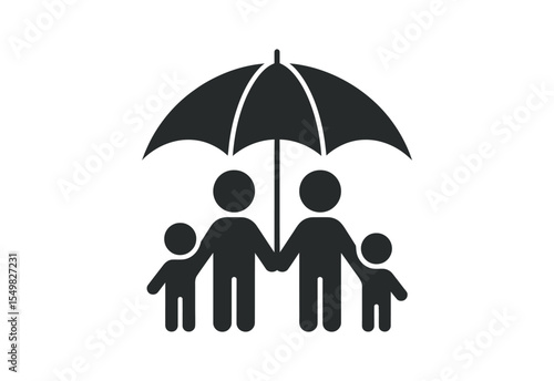 Family protection under an umbrella symbol representing safety and security