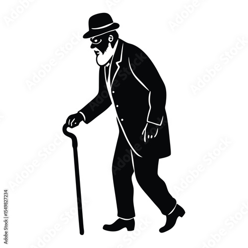 Stylized silhouette of an elderly gentleman walking with a cane