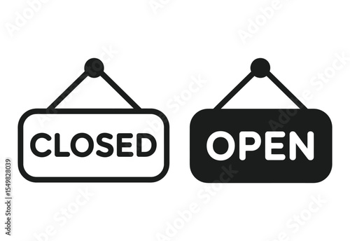 Two hanging signs one says closed the other says open isolated on white