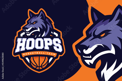 Wolf Basketball Club Logo for Sports Team and Tournament. E sports Mascot Logo Vector Illustration
