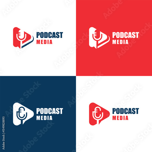 podcast media logo design collection play button microphone sign