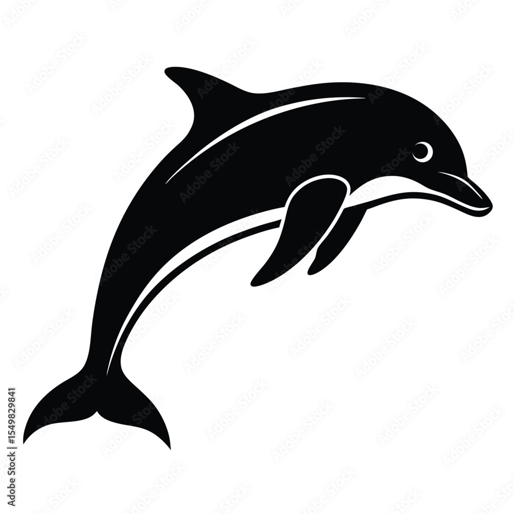 Fototapeta premium Stylized black silhouette of a dolphin leaping out of the water