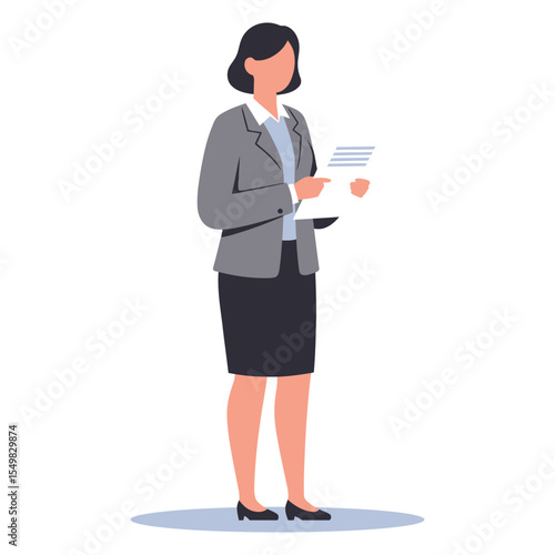 Business Woman with Document Vector Illustration - Professional Female Character Holding Papers, Ideal for Corporate, Office, Management, and Career-Themed Designs