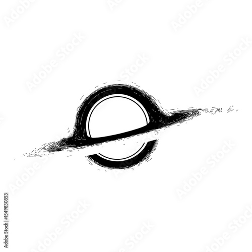 Stylized Inverted Black Hole Celestial Gravitational Object Black and White Outline Line Art Drawing