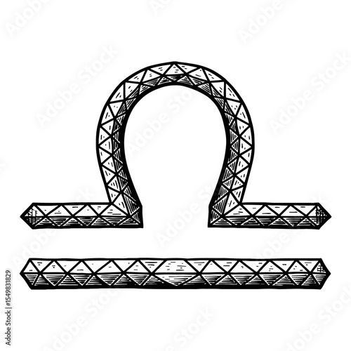 Detailed Diamond Patterned Libra Zodiac Symbol Black and White Outline Line Art Drawing Illustration