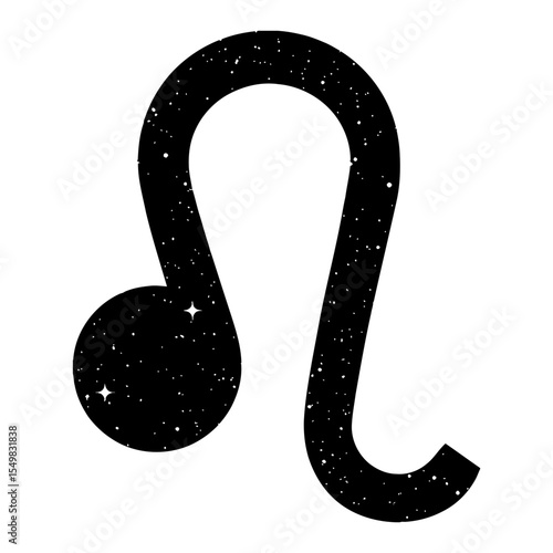 Leo Zodiac Symbol with Cosmic Stars Double Exposure Black and White Outline Line Art Drawing