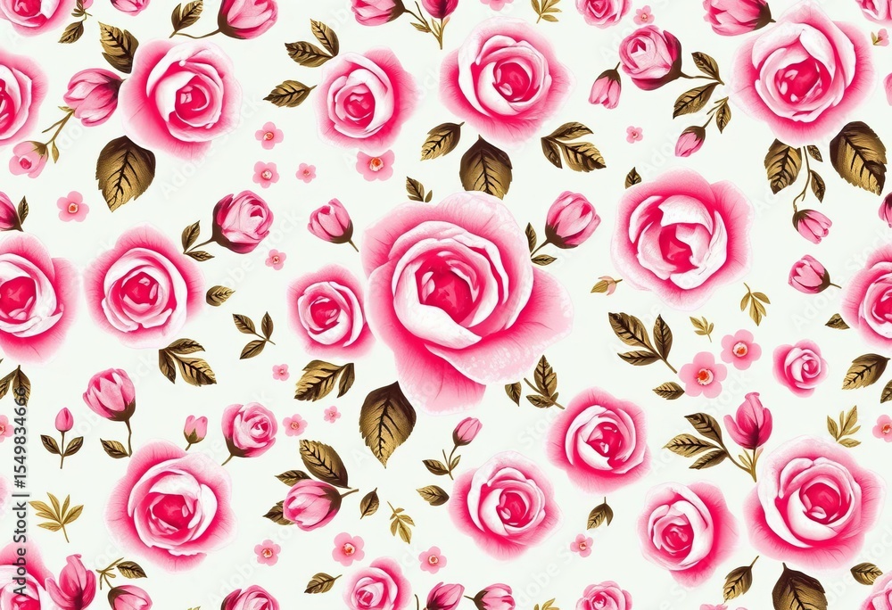 Naklejka premium Ditsy pink rose floral seamless pattern, naive style vector illustration for fabric, fabric, art