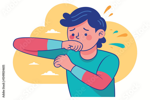Person covering their mouth with elbow while showing signs of sickness during a sunny day outdoors