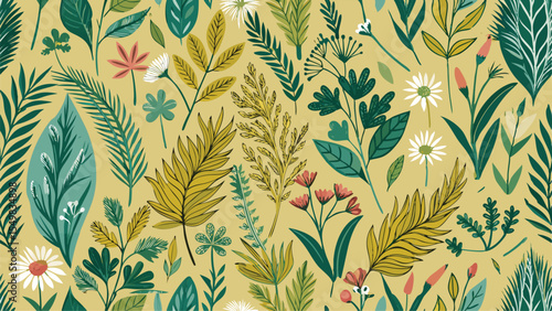 Botanical leaves branches and foliage pattern
