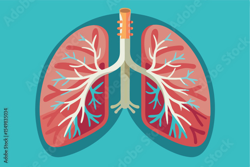Medical illustration showing human lungs with detailed branching airways in clear colors and vibrant background