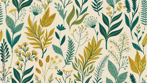 Botanical leaves branches and foliage pattern
