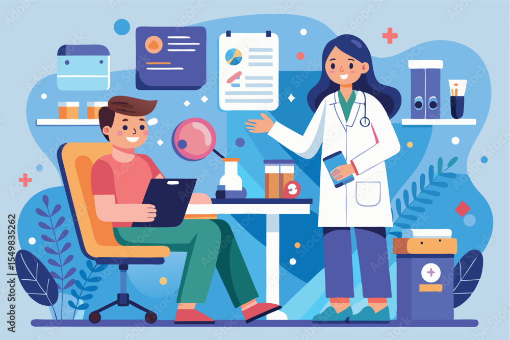 Medical consultation in a modern clinic featuring doctor and patient interaction with healthcare tools Medical consultation in a modern clinic featuring doctor and patient interaction with healthcare tools