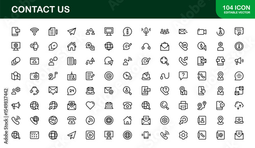 Professional Contact Us Icons Featuring Phone, Email, Message, and Address Graphics in Minimal Vector Style