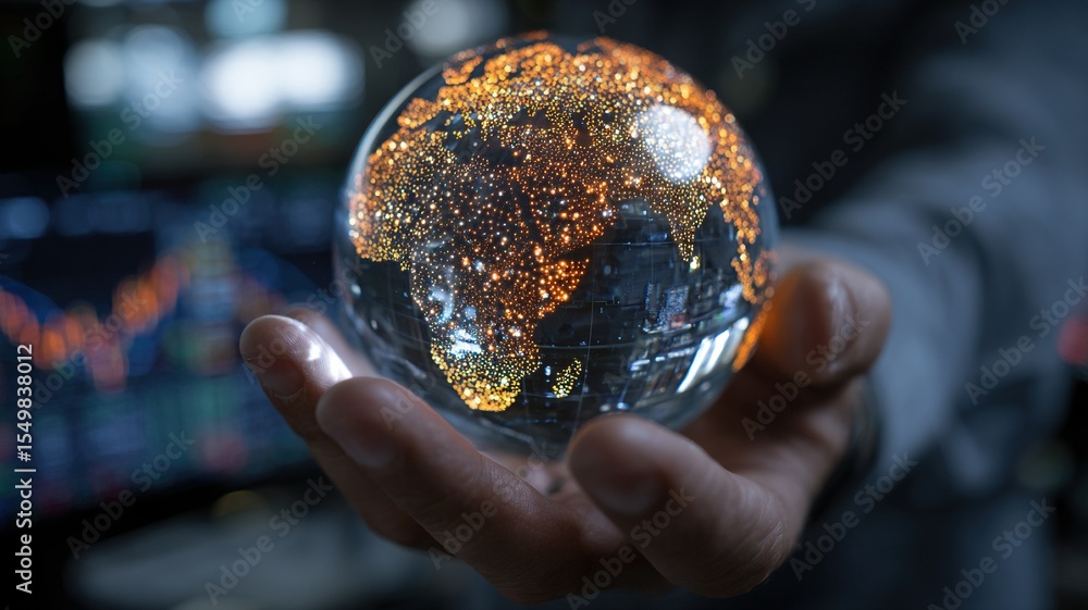 Fototapeta premium Holographic Market Trends with Gold Particles for Financial Analytics 
