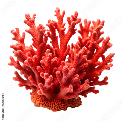 Vibrant Red Coral Branch Specimen isolated on transparent baackground