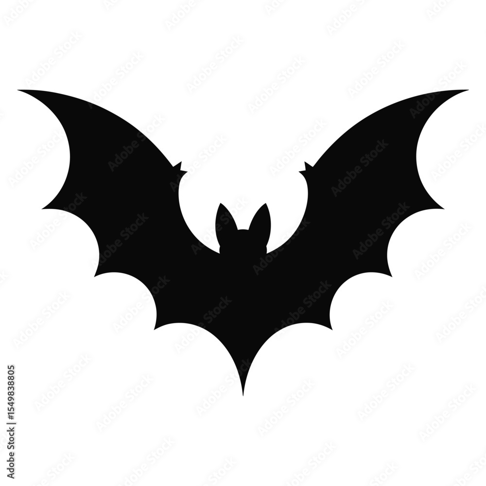 Fototapeta premium Black Bat Silhouette Flying Wings Spread White Background