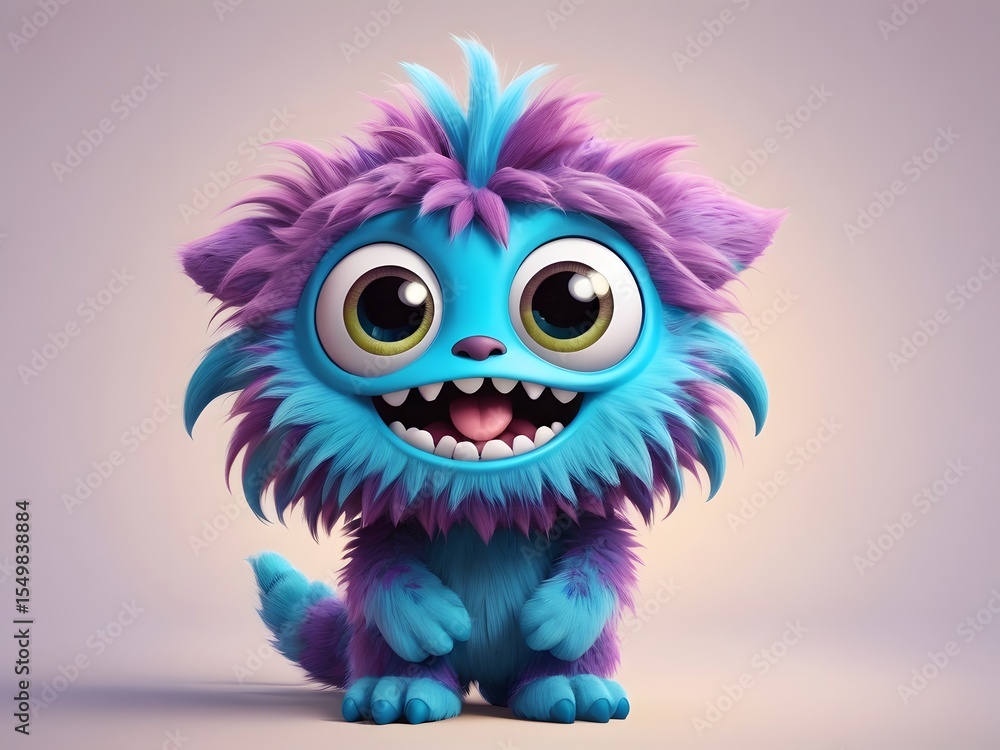 Fototapeta premium Adorable Colorful Monster Character with Large Eyes and Happy Smile