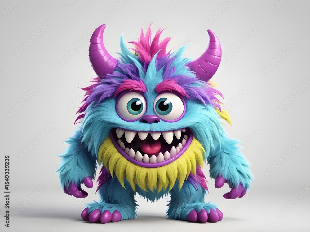 Colorful Cartoon Monster Character with Big Smiling Face and Horns Colorful Cartoon Monster Character with Big Smiling Face and Horns