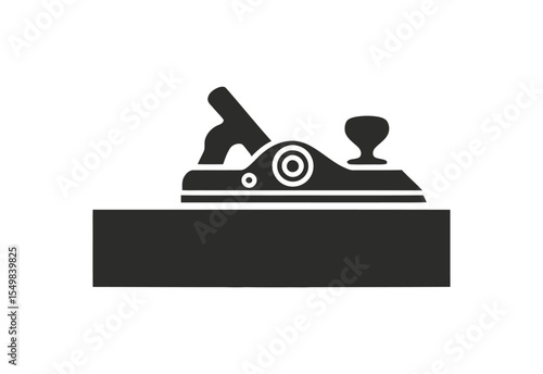 Black silhouette of a hand plane smoothing a wooden surface