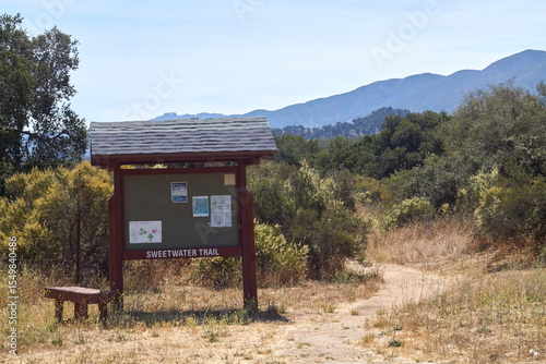 Trailhead Information Board with Mountains near Cachuma Lake
