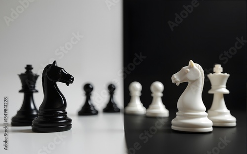 Black and white chess piece contrast - diversity and racial inequality theme. High quality