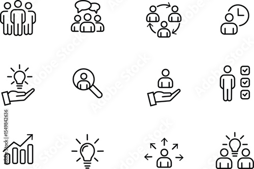Business people line icons set. Team work. Outline icons collection