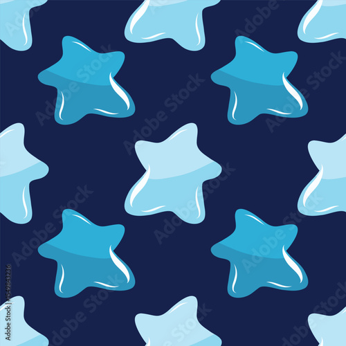 A blue seamless pattern of cute, blue stars for packaging design. Happy childhood dreams.