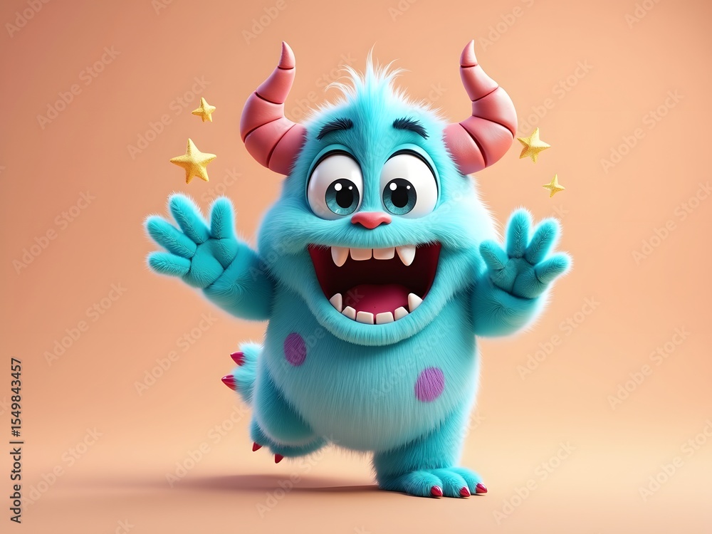 Cute and Cheerful Blue Monster Character with Happy Expression Cute and Cheerful Blue Monster Character with Happy Expression