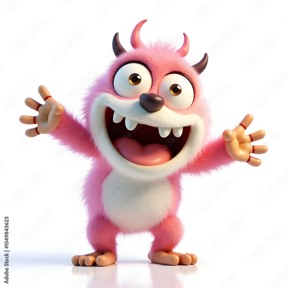 Cute Pink Cartoon Monster with Happy Expression and Outstretched Arms Cute Pink Cartoon Monster with Happy Expression and Outstretched Arms