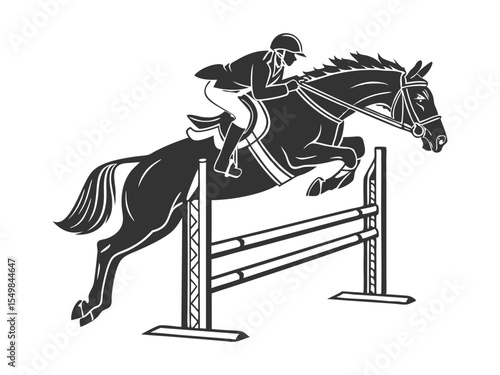 Graphics design silhouette horse high jump isolated white background vector illustration
