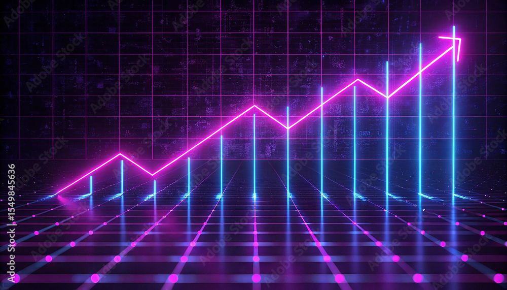 Neon Pink and Blue Upward Trending Graph on Grid Neon Pink and Blue Upward Trending Graph on Grid