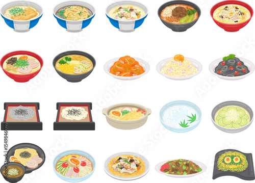 いろいろな、麺料理のイラストセット