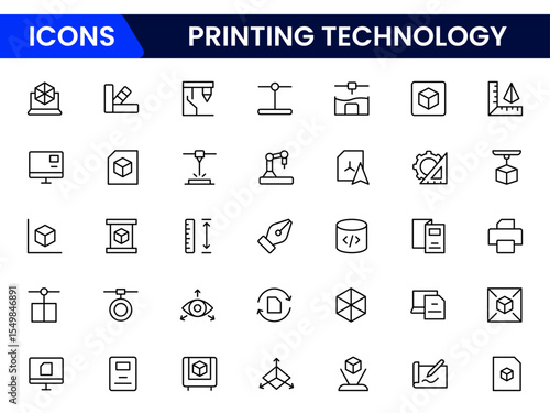 3d printing Technology line icons collection. Thin outline icons pack. UI icon collection. Set of line web pictogram