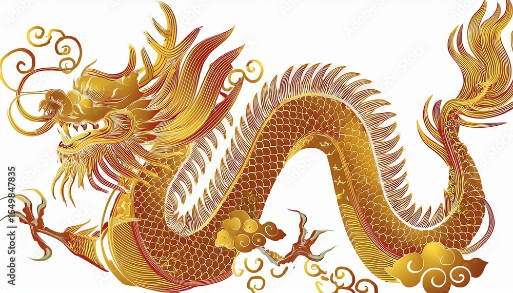 Fototapeta premium chinese golden dragon isolated on white golden traditional chinese dragon isolated on white