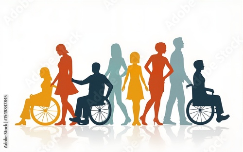 International Day of Persons with Disabilities illustration featuring diverse silhouettes and wheelchair inclusion, promoting unity. High quality