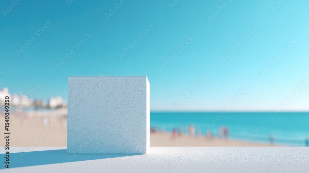 minimalistic photo of empty podium on shoreline with blurred people in background minimalistic photo of empty podium on shoreline with blurred people in background