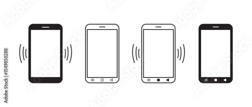 Smartphone and mobile phone icon set isolated on white background. Contact us icon. Phone sign. Ringing or vibrating  smartphone icon button set. Vector illustration.