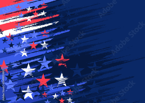 Grunge distressed dark blue USA stars and stripes background abstract red white blue American flag star pattern, copy space for 4th of July, Veterans day, Presidents day, Memorial day, Labor day