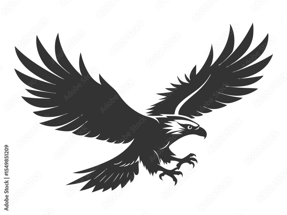 Obraz premium Flying bald eagle black and white silhouette vector, a bald eagle black silhouette vector isolated on a white background