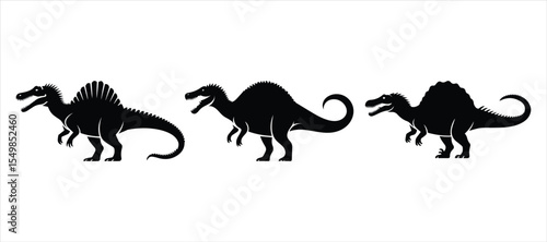 Spinosaurus dinosaur vector set hand drawn illustration on white background. dinosaur silhouette vector icon.