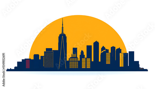 colorful new york skyline silhouette with sunset background