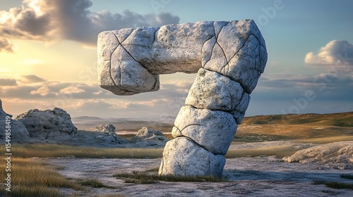 Giant Cracked Limestone Number 7 in Ancient Archaeological Site - Realistic Stone Monument