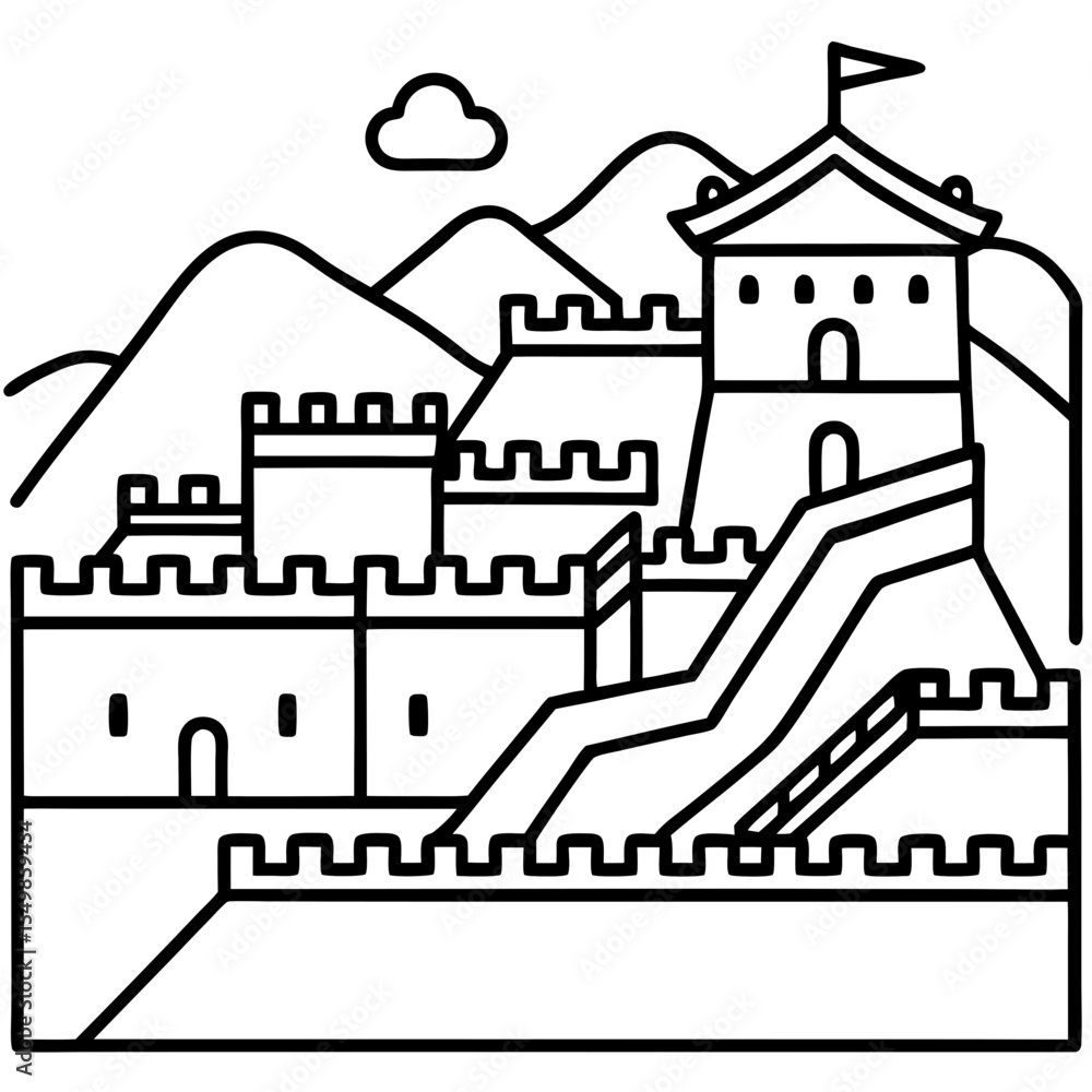 Naklejka premium The Great Wall of China line art vector