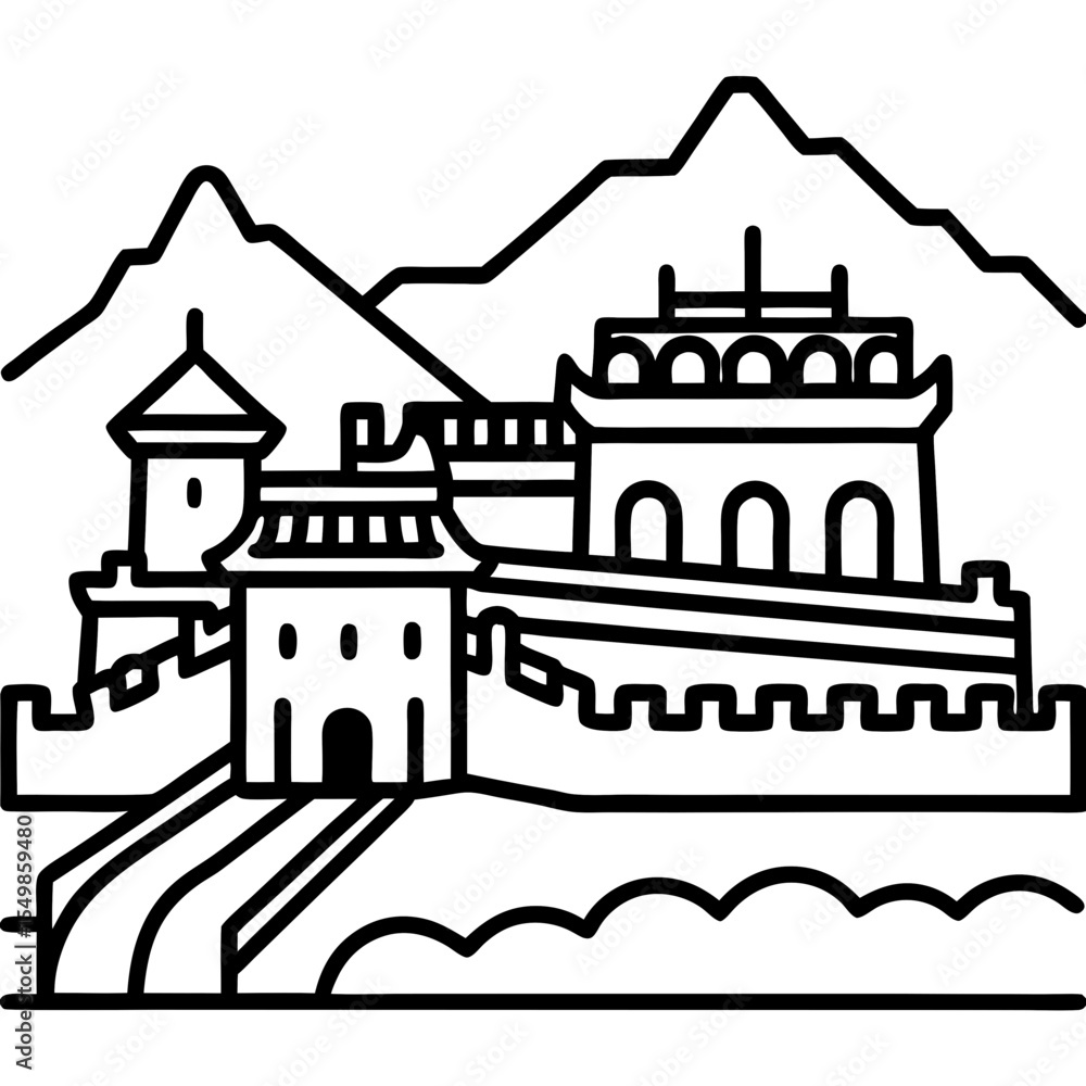 Naklejka premium The Great Wall of China line art vector