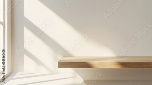 Minimalist Wooden Shelf, Sunlight Shadow, Product Display shelf, display